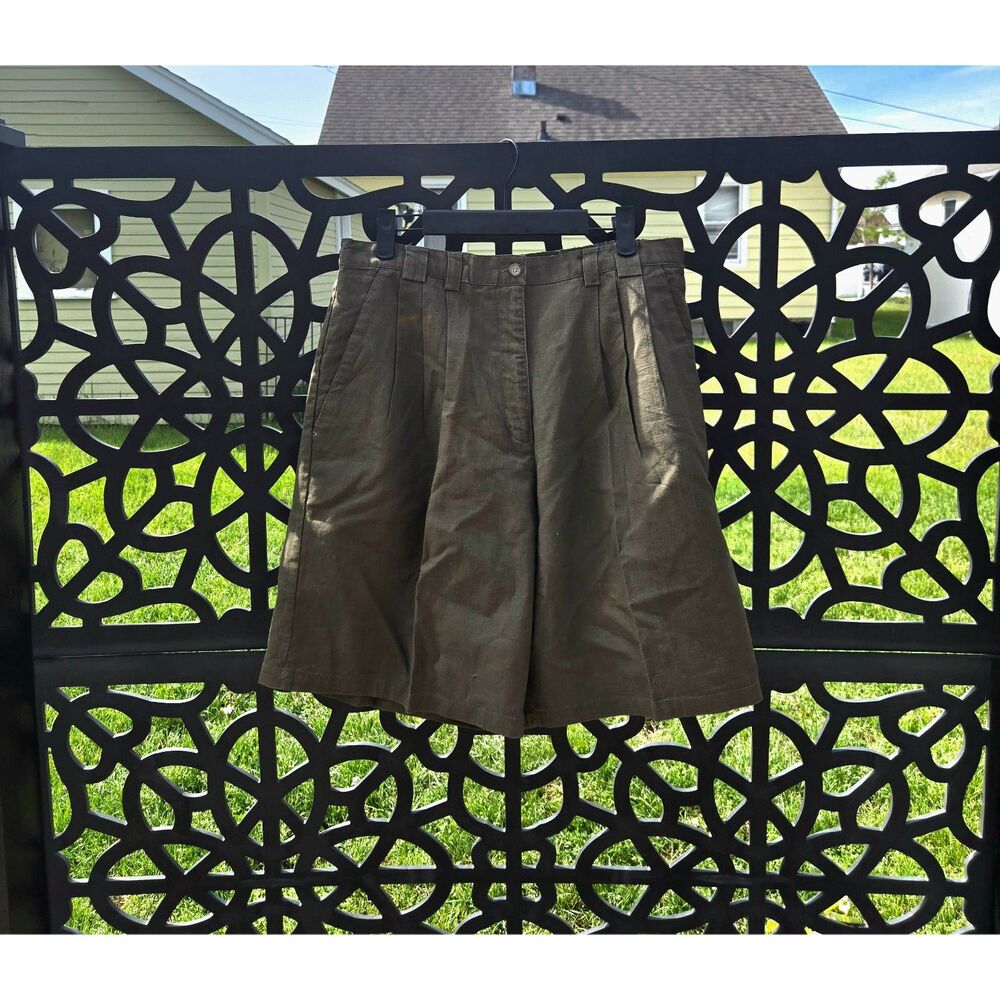 Womens Vintage 1980s Milano Linen Blend Green Lightweight Pocket Chino Shorts 12